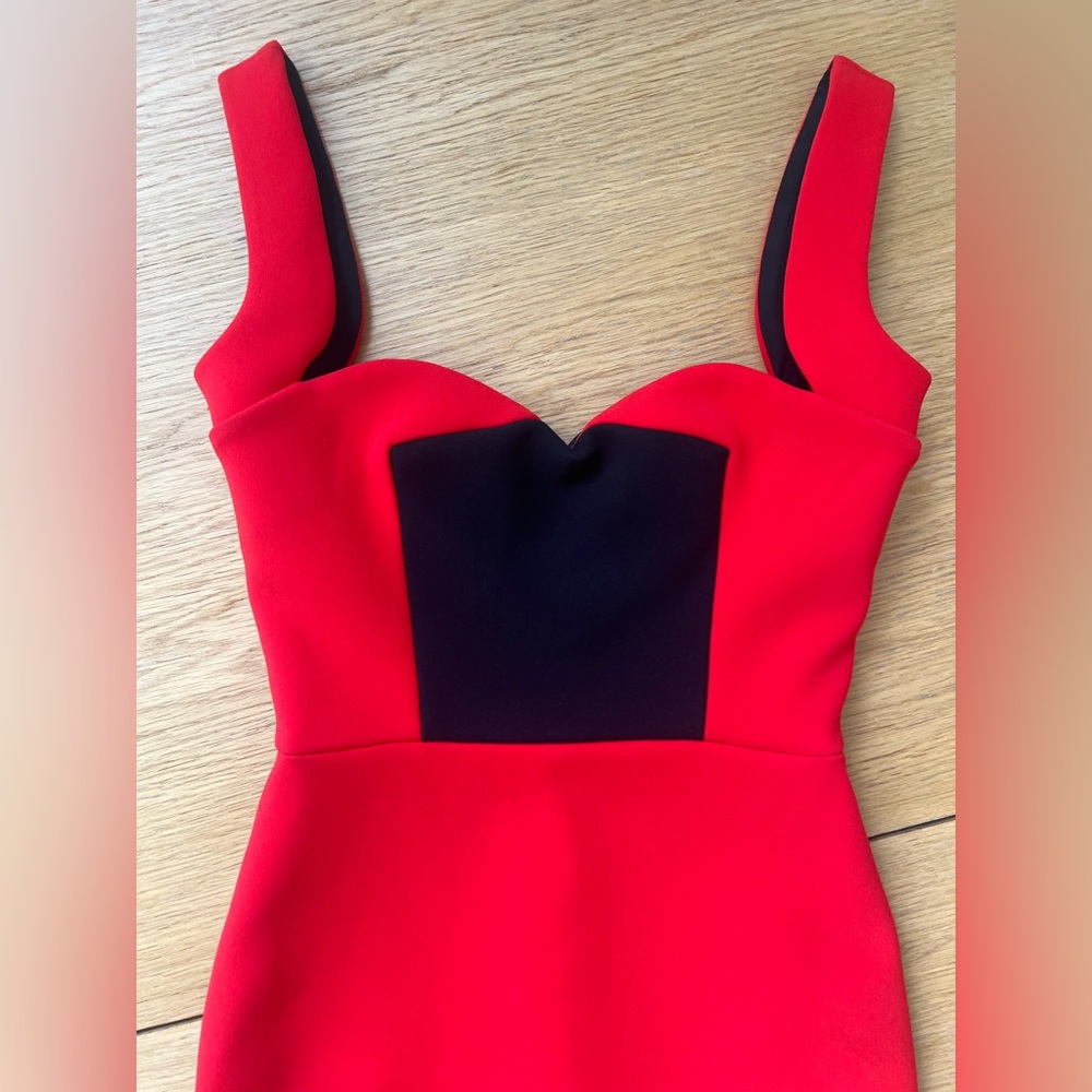 Victoria Beckham Red and Black Midi Dress